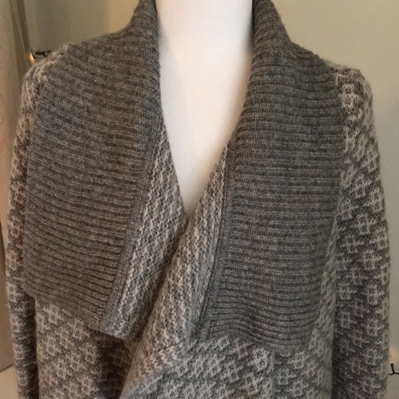 LOFT Gray White Open Draper Cardigan Sweater - Picture 6 of 8